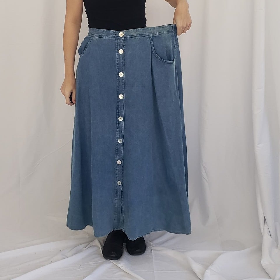 90s Denim and Rayon Skirt and Vest Set