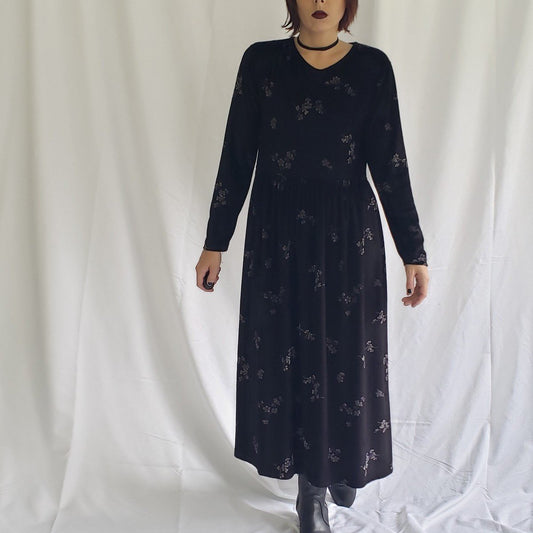 90s Black Velvet Whimsigoth Midi Dress