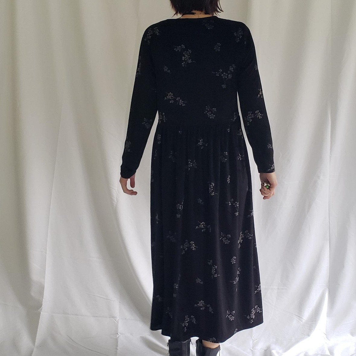 90s Black Velvet Whimsigoth Midi Dress