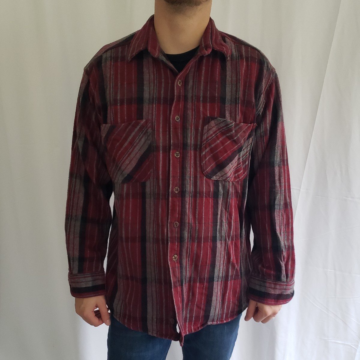 Vintage Red and Gray Plaid Flannel