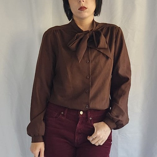 70s Brown Blouse with Bow