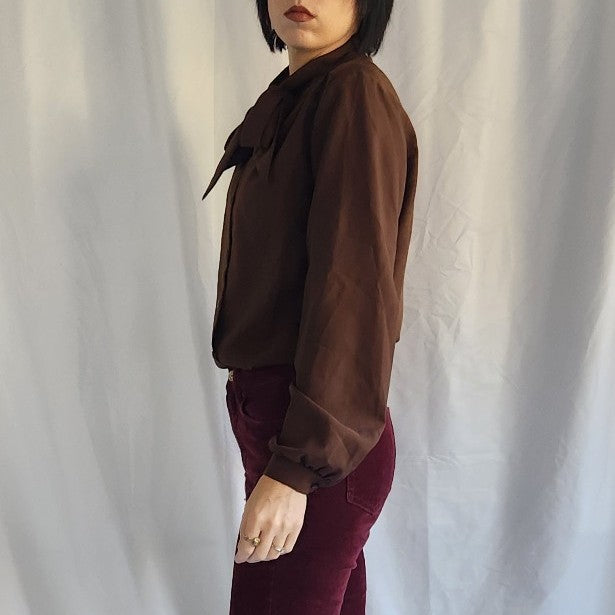 70s Brown Blouse with Bow