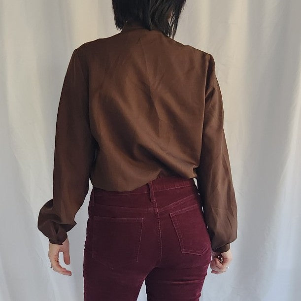 70s Brown Blouse with Bow