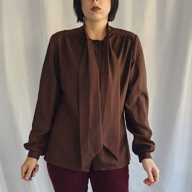 70s Brown Blouse with Bow