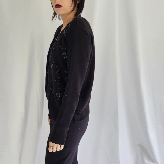 90s Black Beaded Cardigan