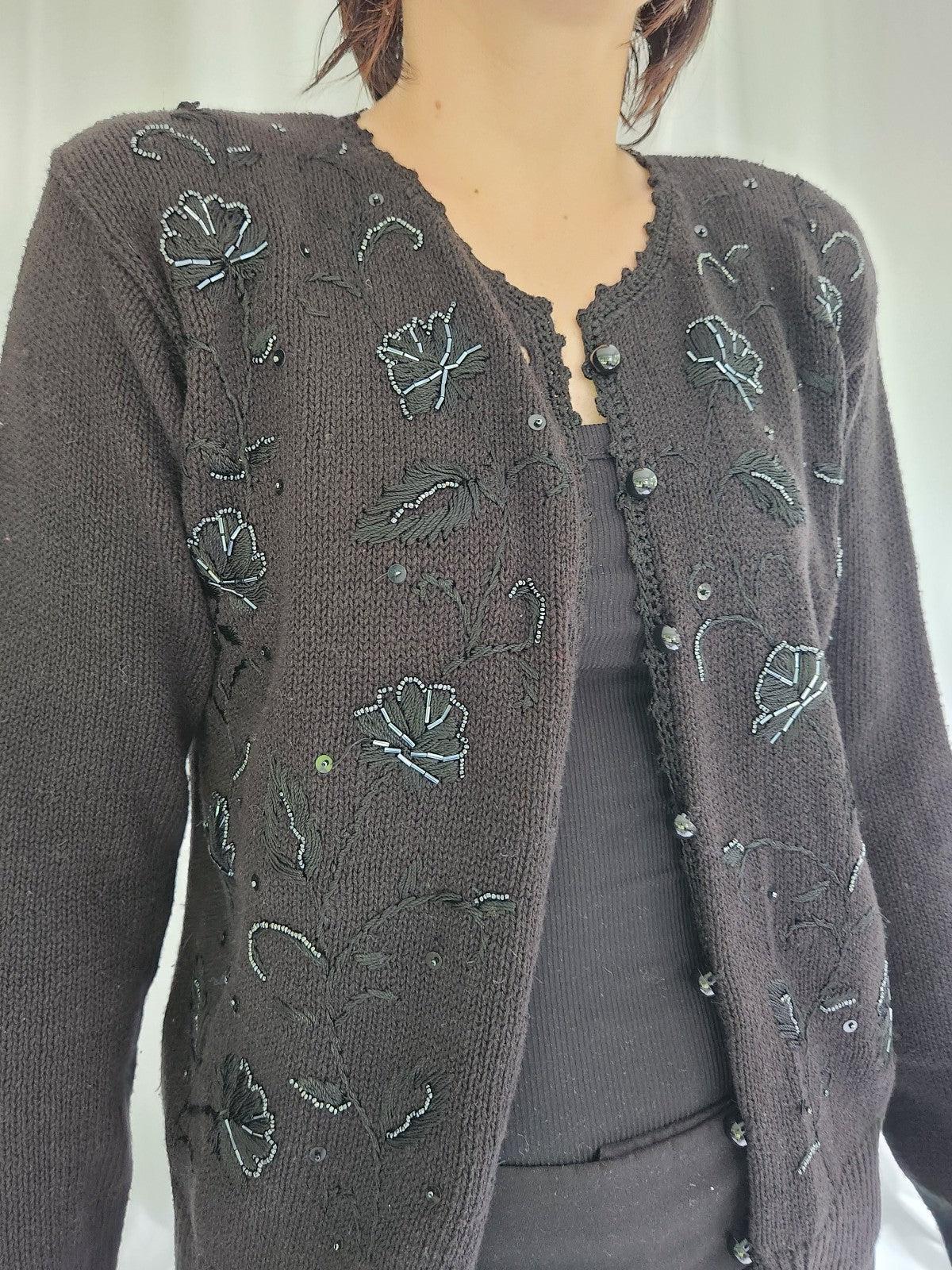 90s Black Beaded Cardigan