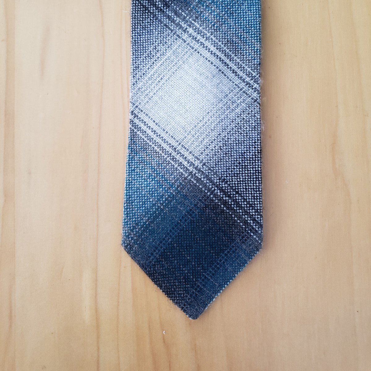 Gray and Blue Plaid Clip On Tie