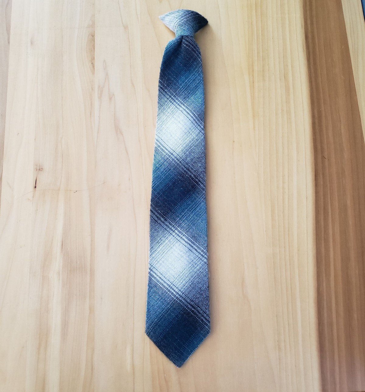 Gray and Blue Plaid Clip On Tie