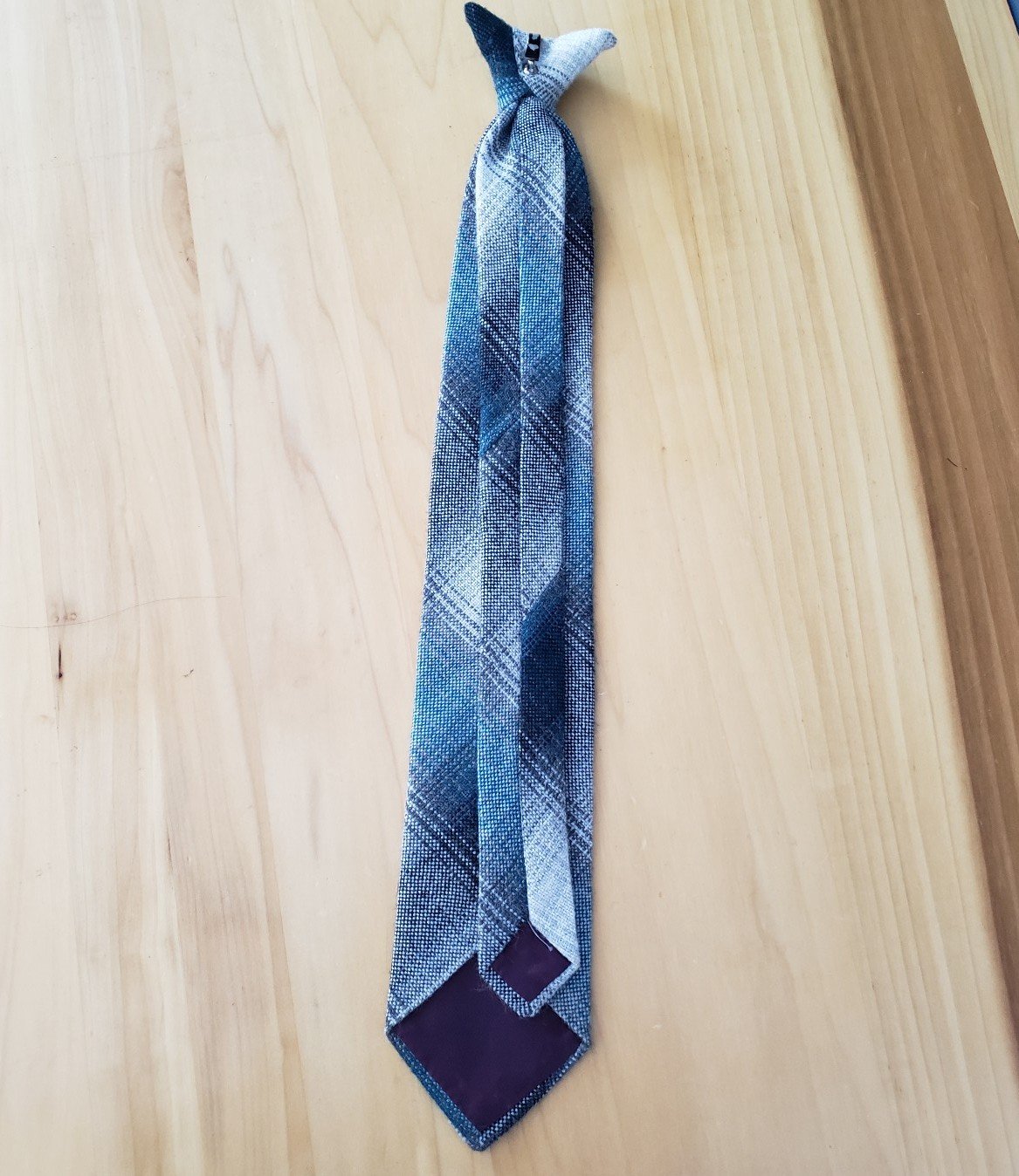 Gray and Blue Plaid Clip On Tie