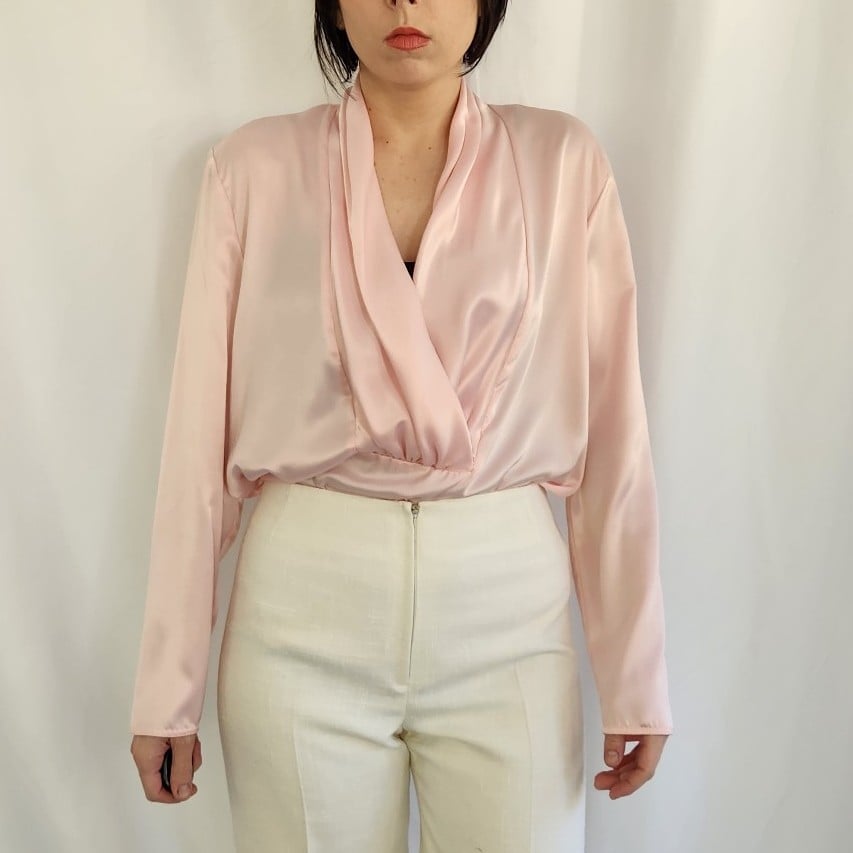 80s Pink Satin Blouse