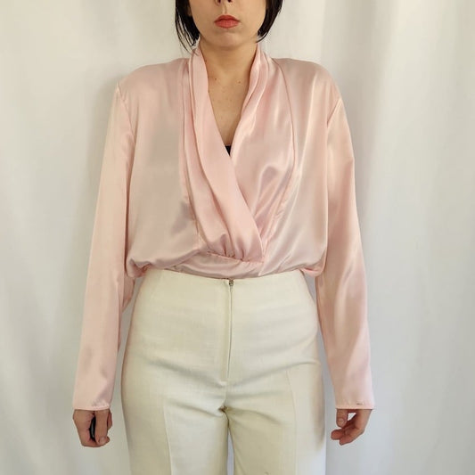 80s Pink Satin Blouse