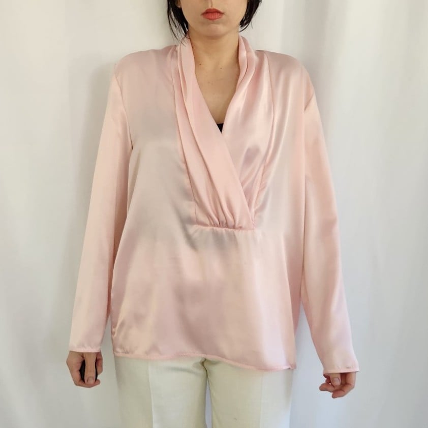 80s Pink Satin Blouse