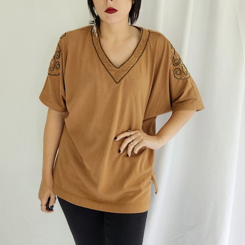 90s Tan and Green Whimsigoth Oversize Tee