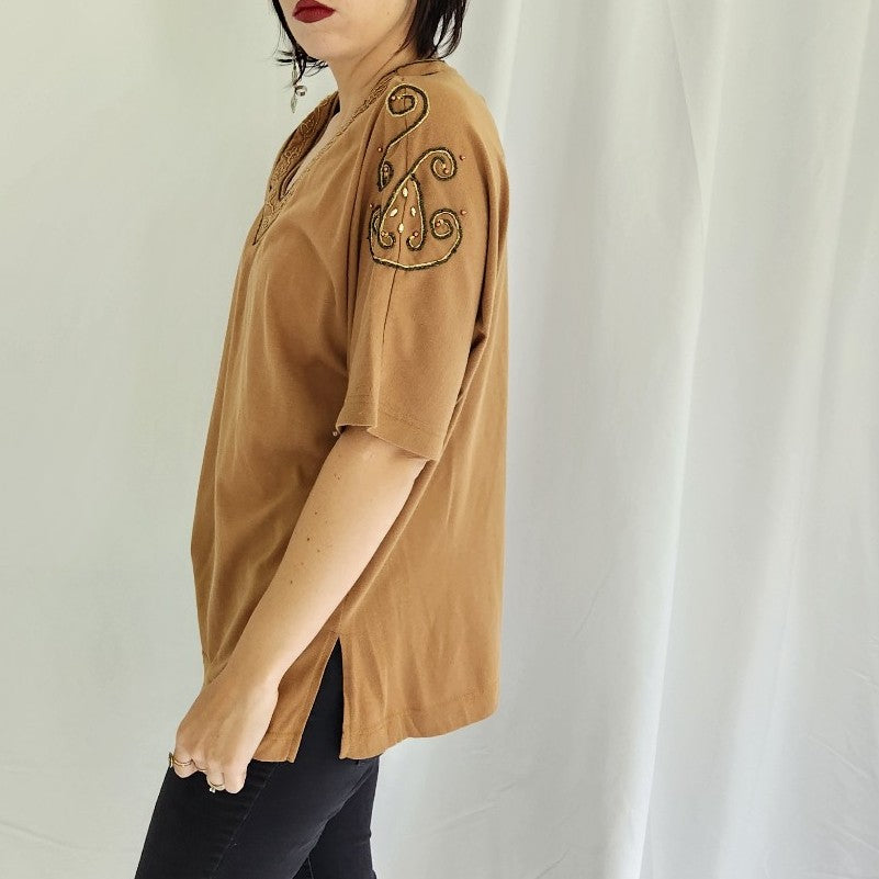 90s Tan and Green Whimsigoth Oversize Tee