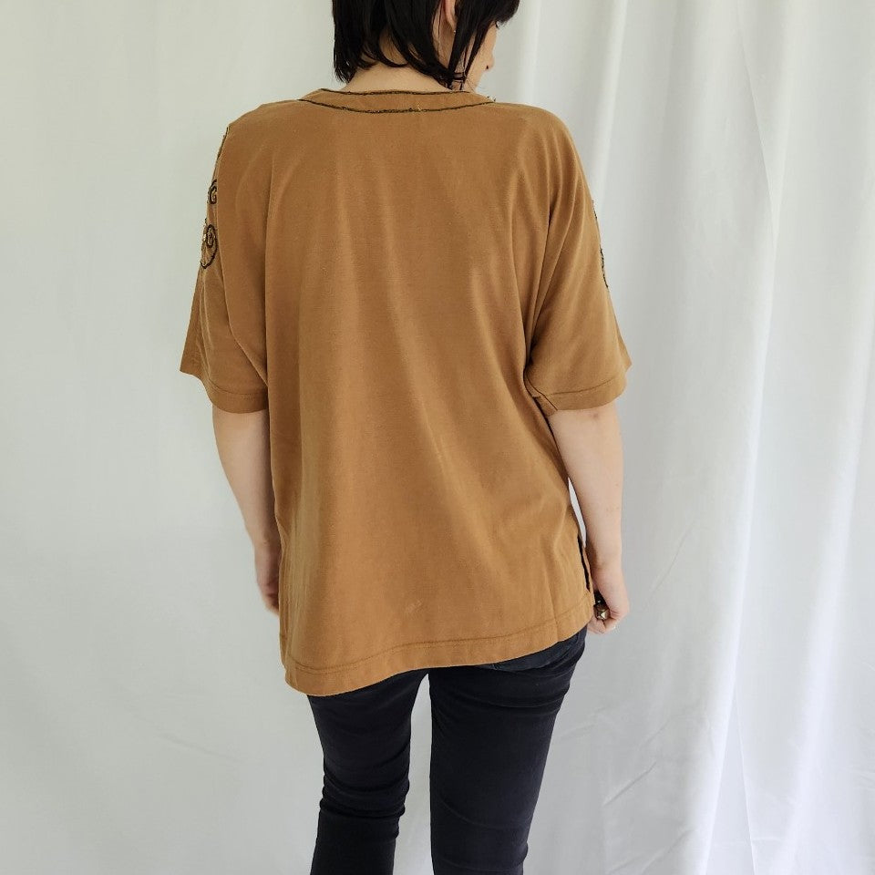 90s Tan and Green Whimsigoth Oversize Tee