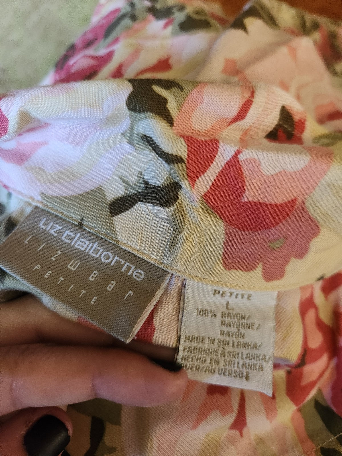 00s Liz Claiborne Pink and Tan Floral Shirt
