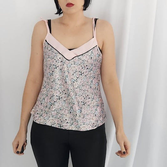 90s Pink and Blue Floral Satin Camisole