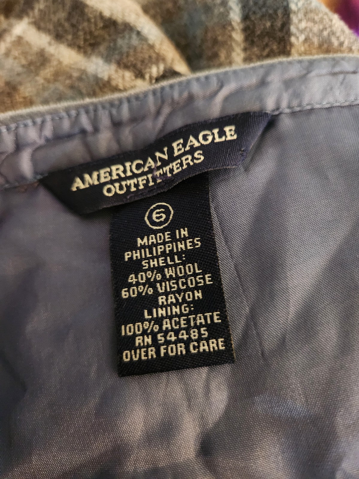 Y2K American Eagle Gray and Blue Plaid Wool Skirt