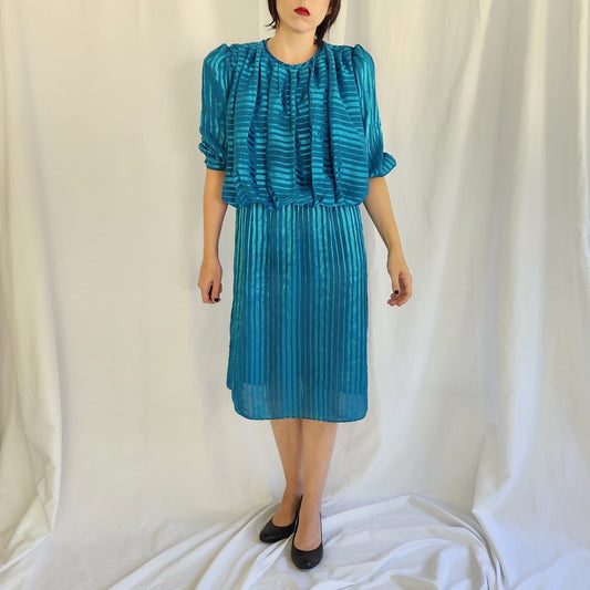80s Teal Striped Day Dress
