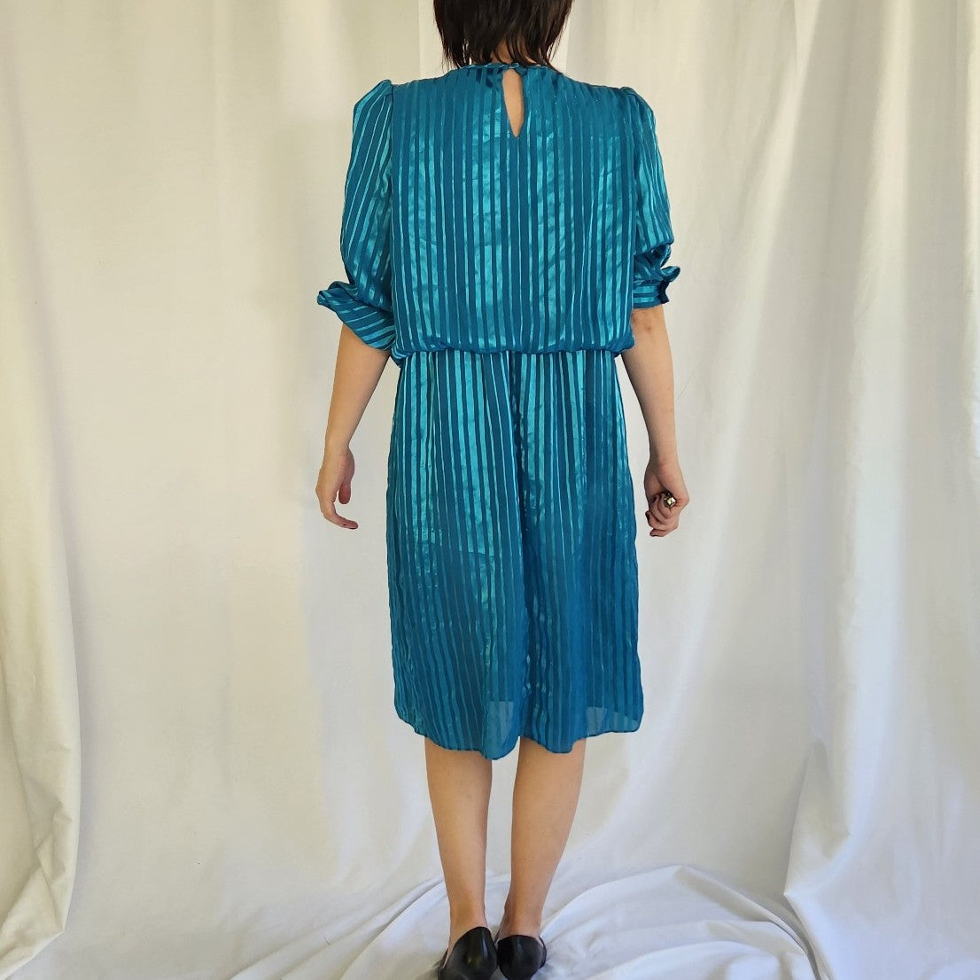 80s Teal Striped Day Dress