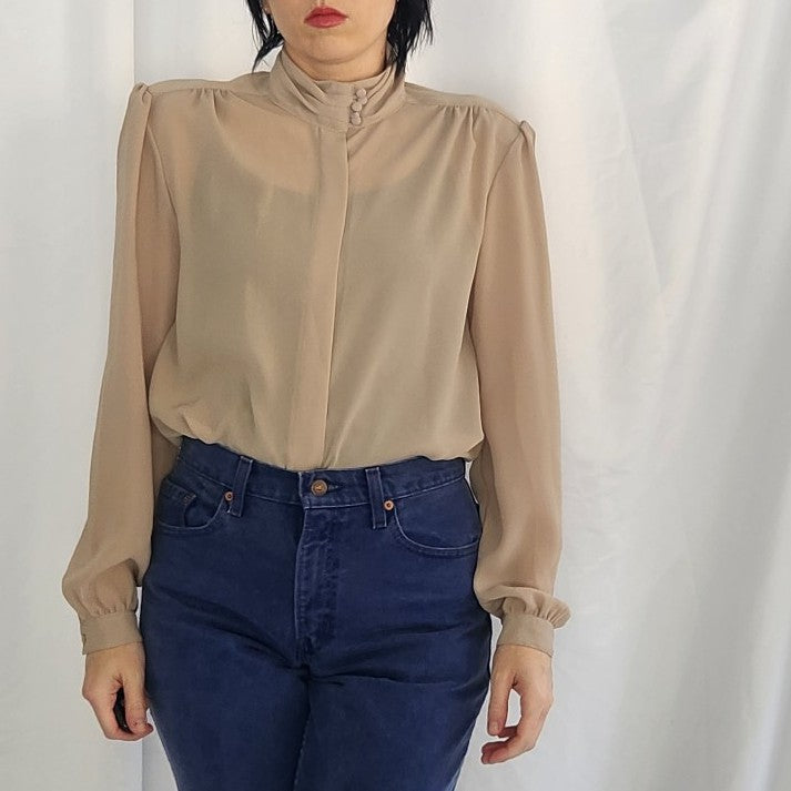 80s Tan Sheer Blouse