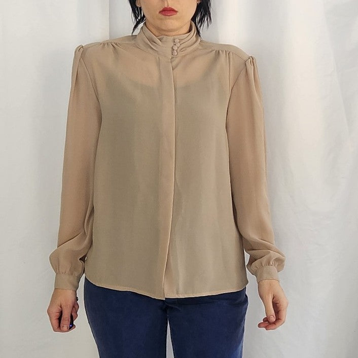 80s Tan Sheer Blouse