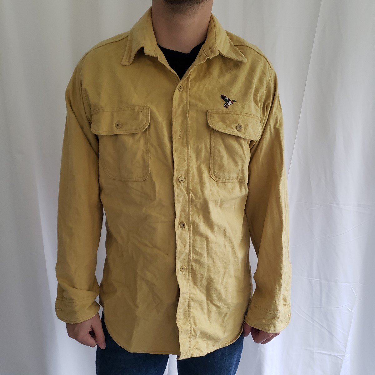 Vintage Yellow Flannel Button Down with Duck