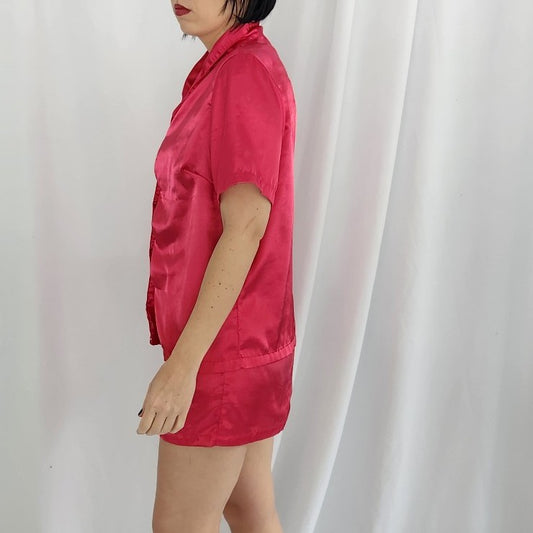 90s/Y2K Fuschia Satin Pajama Set