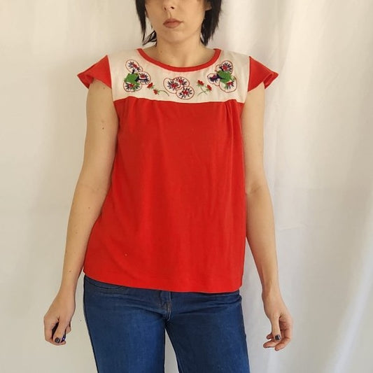 70s Red Summer Top with Frogs