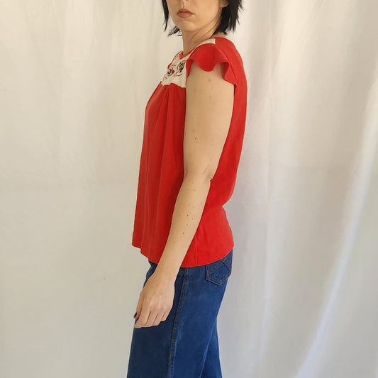 70s Red Summer Top with Frogs