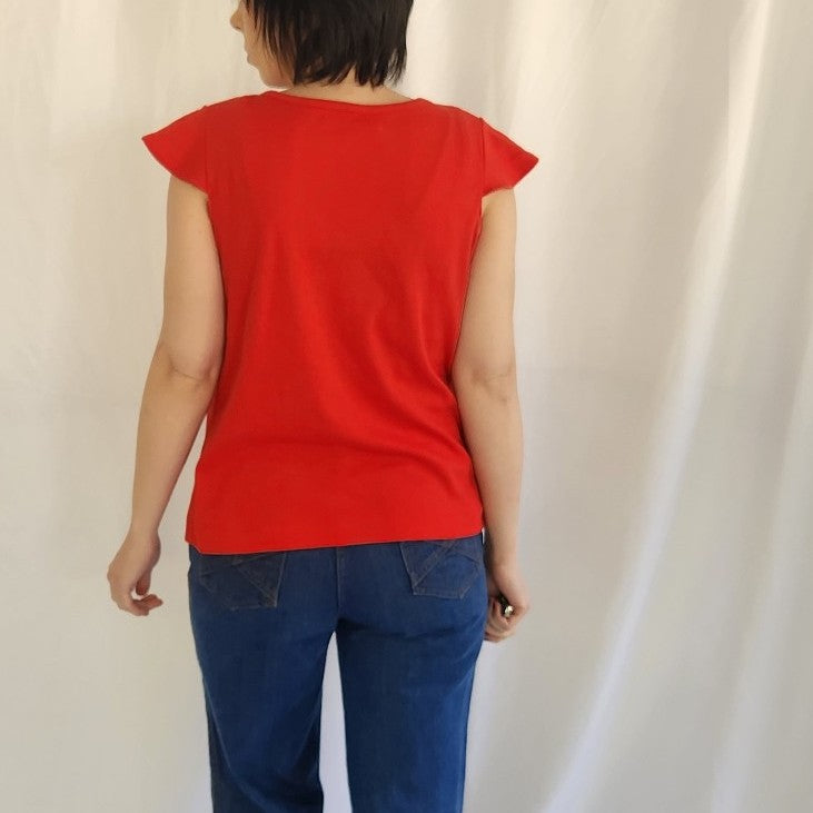 70s Red Summer Top with Frogs