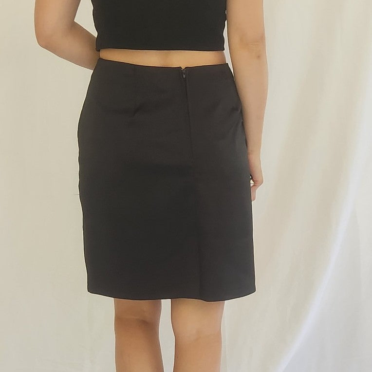 Y2K Black Satin Pencil Skirt