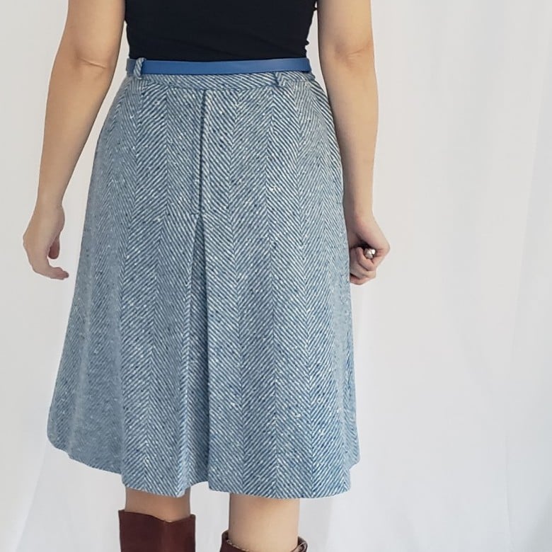 60s Blue Home Made Herringbone A Line Skirt