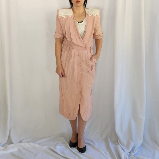 80s/90s Pink Cottagecore Midi Dress