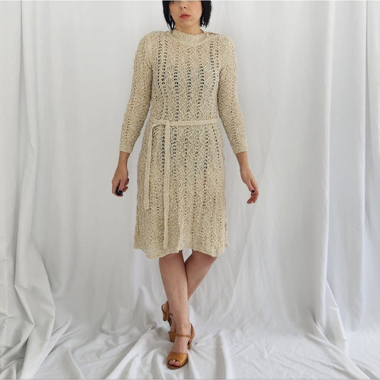 60s/70s Hand Loomed Irish Linen Knit Midi Dress