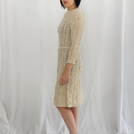 60s/70s Hand Loomed Irish Linen Knit Midi Dress