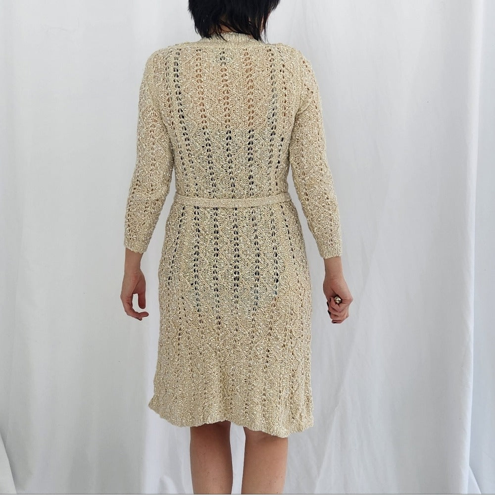 60s/70s Hand Loomed Irish Linen Knit Midi Dress
