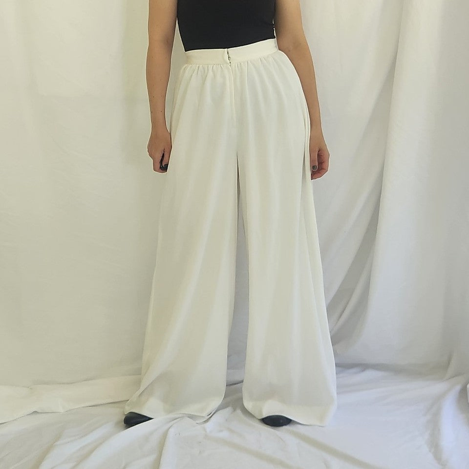 90s(?) White Flowy Wide Leg High Rise Pants