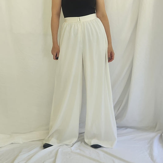 90s(?) White Flowy Wide Leg High Rise Pants