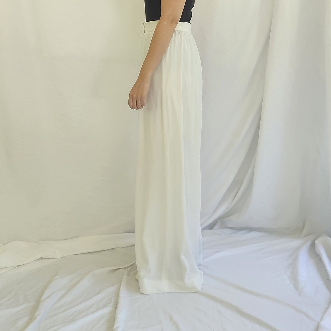 90s(?) White Flowy Wide Leg High Rise Pants