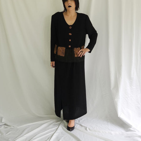 90s/00s Black and Tan Skirt Set