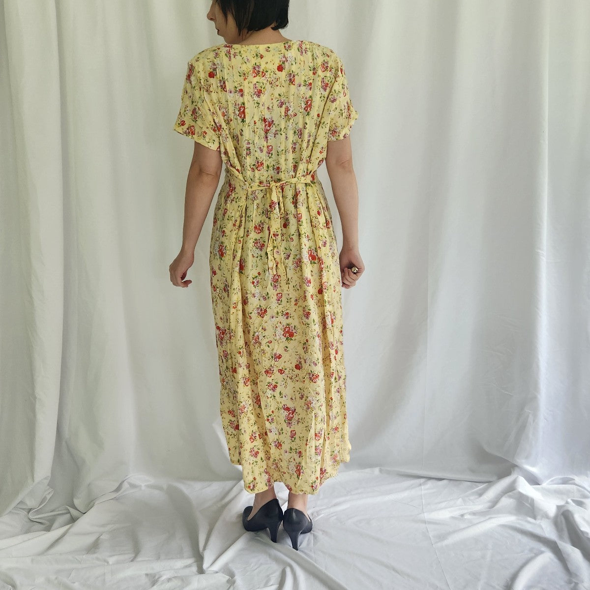 90s/00s Yellow Floral Rayon Maxi Dress