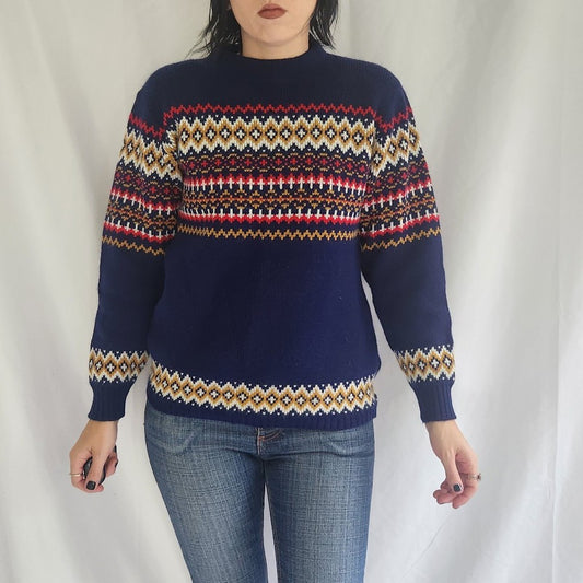 70s Blue, Red, and Gold Striped Sweater