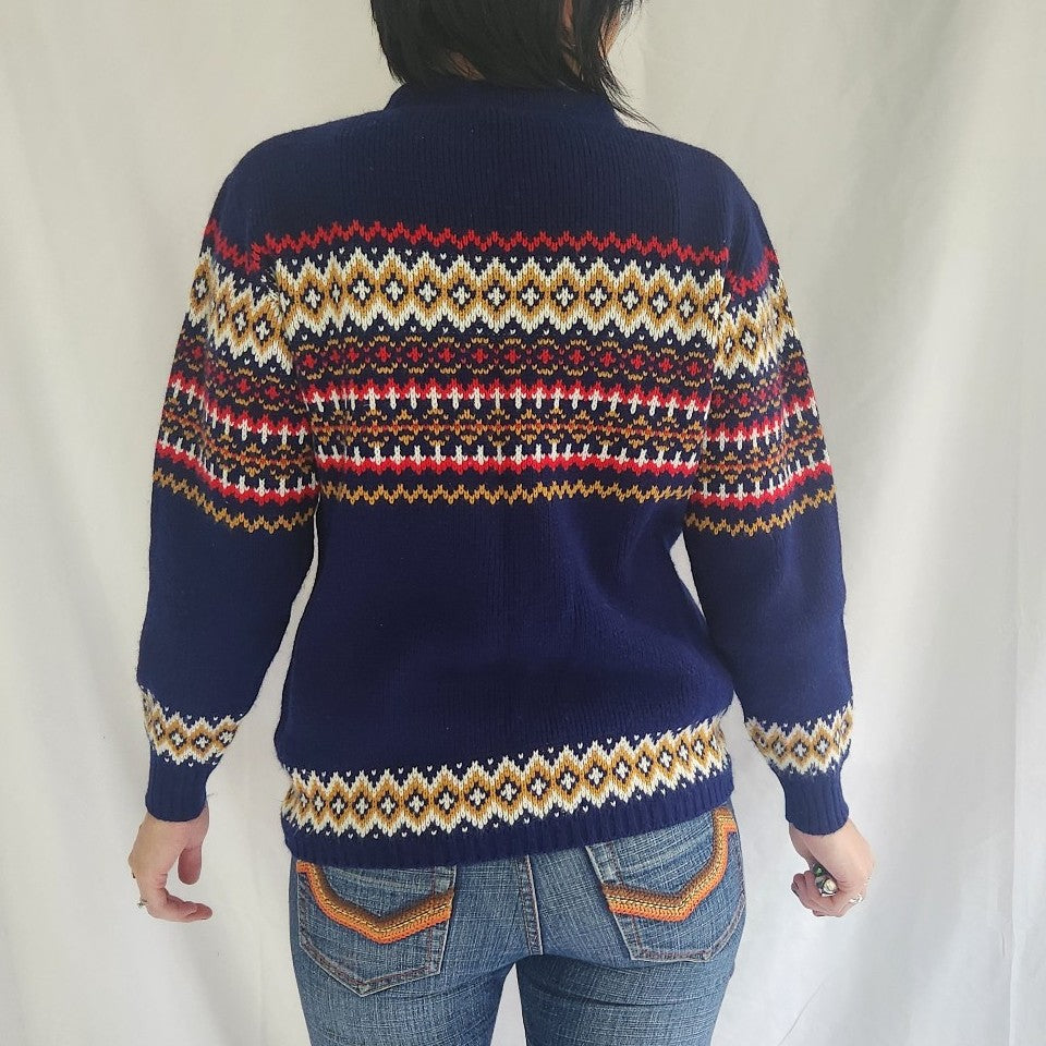 70s Blue, Red, and Gold Striped Sweater