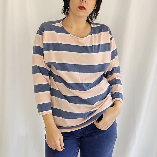 90s Blue and Pink Three Quarter Sleeve Tee