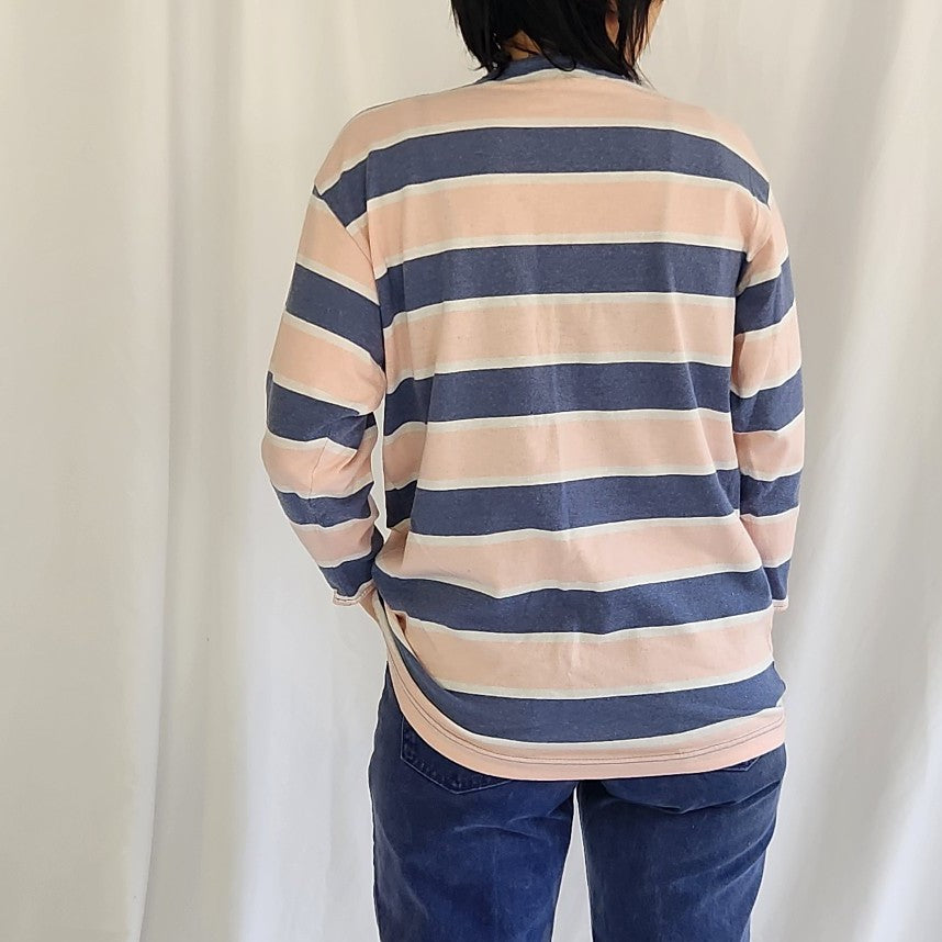 90s Blue and Pink Three Quarter Sleeve Tee