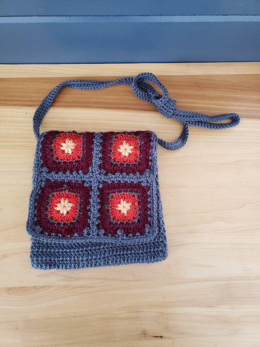 Vintage Gray Crossbody Crochet Bag