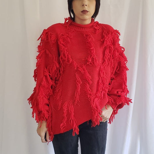 90s Red Shaggy Sweater