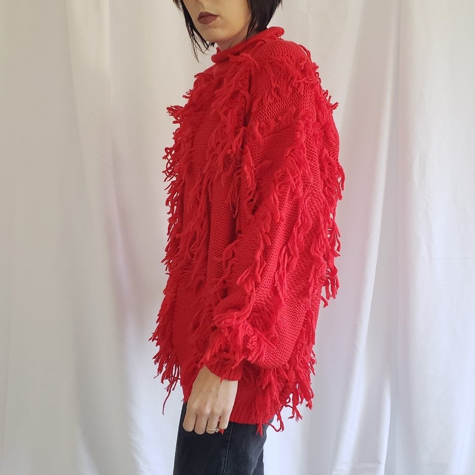 90s Red Shaggy Sweater