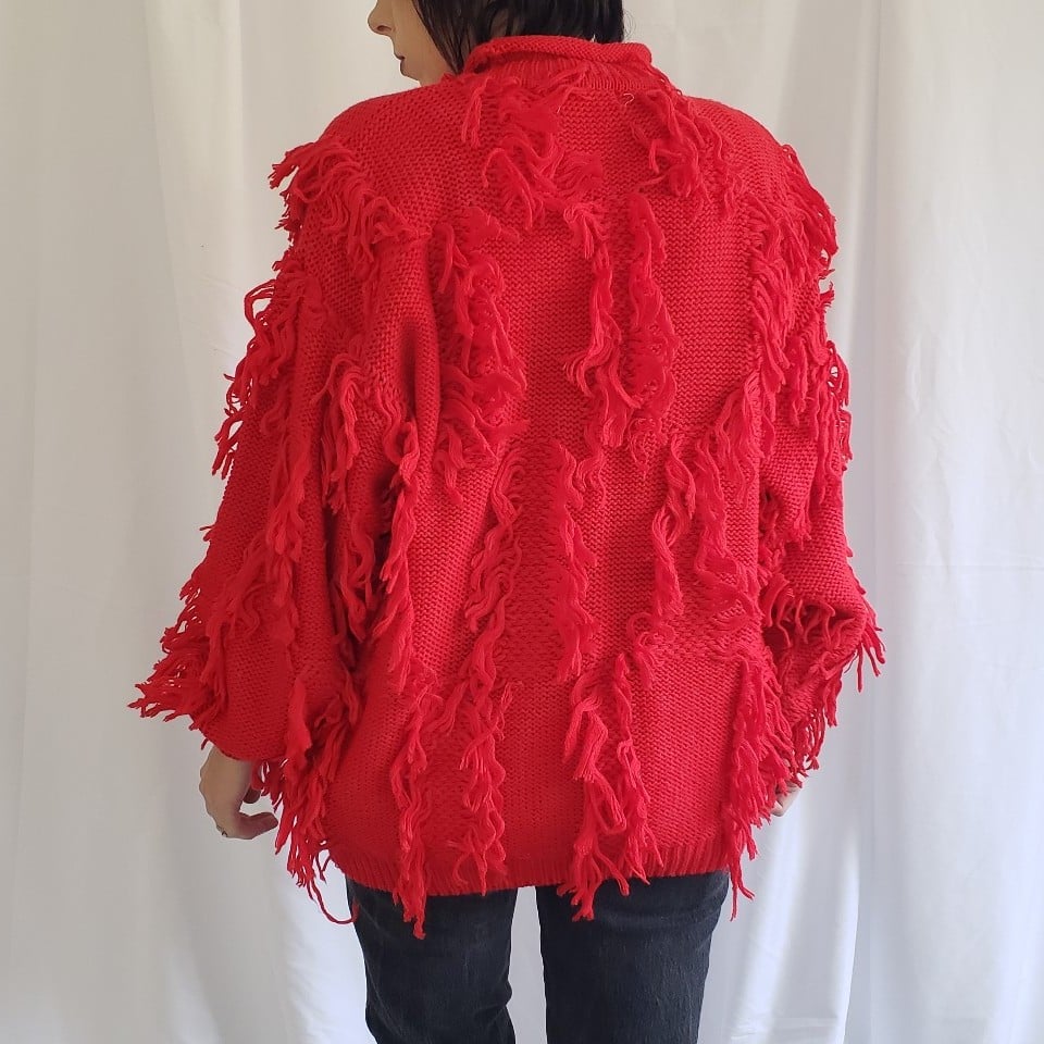 90s Red Shaggy Sweater